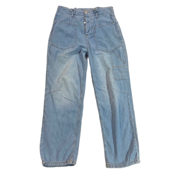 Free people belted denim utility pant in blue haze new size 28 - Picture 2 of 7